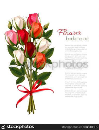 Happy Valentine's Day beautiful background with roses and red ribbon Vector.