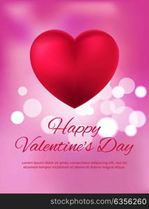 Happy Valentine s Day bright colorful postcard with huge pink heart. Vector illustration with congratulation for lovers on shiny pink background. Happy Valentine s Day Postcard Vector Illustration