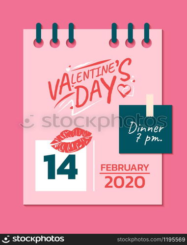 Happy Valentine's Day calendar, Valentines Day background with kisses, Valentine card and poster
