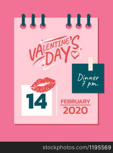 Happy Valentine's Day calendar, Valentines Day background with kisses, Valentine card and poster