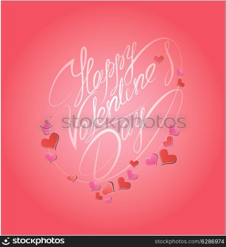 Happy Valentine`s Day. Calligraphic element, holiday card with hearts and handwritten text