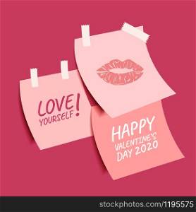 Happy Valentine's Day collection of cute sticky notes, Valentines Day background with text love yourself, Valentine card and poster
