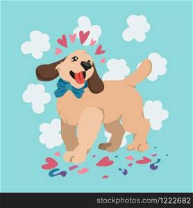 Happy Valentine's Day cute dog with bow tie, Valentines card and poster