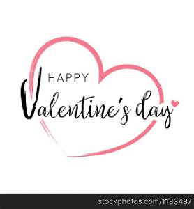 Happy Valentine's day draw lettering with pink line heart , poster vector illustration