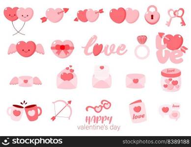 Happy Valentine’s Day Falt clipart, Love element, Vector illustration on white background.