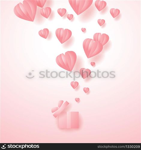 Happy Valentine's Day festive background. Vector illustration 3d heart with gift box, flyers, invitation, posters, brochure, banners, greeting card.