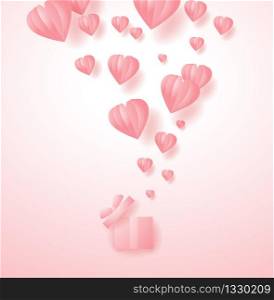 Happy Valentine's Day festive background. Vector illustration 3d heart with gift box, flyers, invitation, posters, brochure, banners, greeting card.