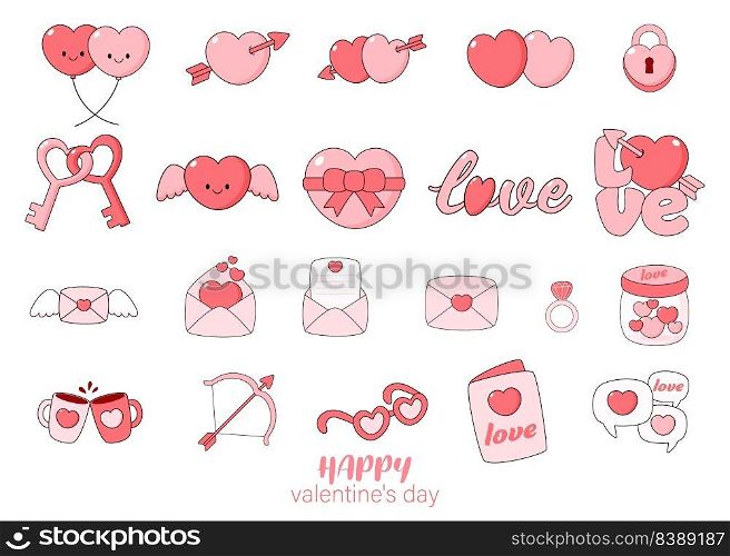 Happy Valentine’s Day Flled clipart, Love element, Vector illustration on white background.