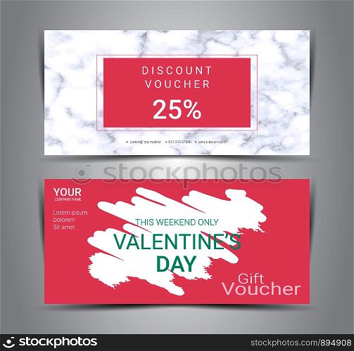 Happy Valentine's Day, Gift certificates and vouchers, discount coupon or banner web promotion template with marble texture imitation background for make an image of the product your company offers.