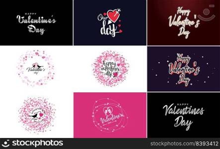 Happy Valentine’s Day greeting background in papercut realistic style paper clouds. flying realistic heart on string  pink banner party invitation template  calligraphy words text sign on copy space