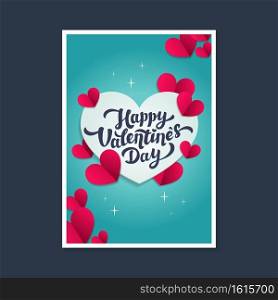 Happy Valentine’s day greeting card - love day vector card or poster with hearts in paper cut style. Vector illustration. Happy Valentine’s day greeting card - love day vector card or poster with hearts in paper cut style. Vector illustration.