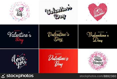 Happy Valentine’s Day greeting card template with a cute animal theme and a pink color scheme