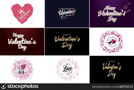 Happy Valentine’s Day greeting card template with a romantic theme and a red and pink color scheme