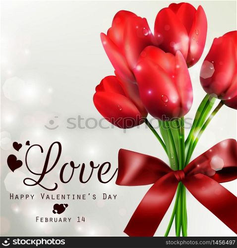 Happy Valentine's day greeting card with realistic Red tulips