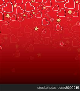 Happy Valentine’s Day Greeting Card with Red Hearts and Golden Stars. Vector Illustration.