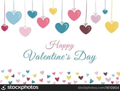 Happy valentine’s day hand drawn many heart pastel color on white background with space for your text. Vector illustration
