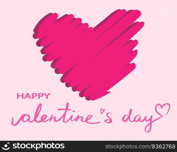 Happy Valentine's Day. Handwriting. Pink heart. For love card, print and sticker. Vector art