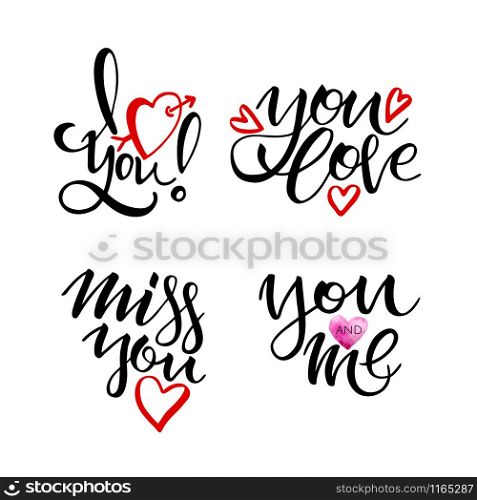 Happy Valentine s Day lettering collection. Set Of Calligraphic Quotes. Print Design. Vector Illustration