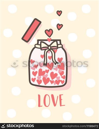 Happy Valentine's Day Love bottle with hearts inside, Valentines background, Valentine card and postcard