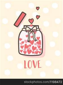 Happy Valentine's Day Love bottle with hearts inside, Valentines background, Valentine card and postcard