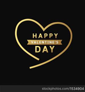 Happy valentine's day message gold heart design on black background, vector illustration