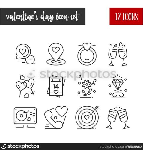 Happy Valentine’s Day Outline 12 icon set