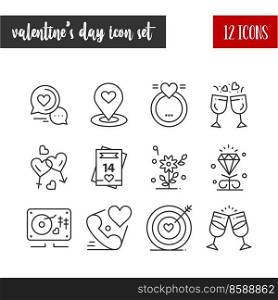 Happy Valentine’s Day Outline 12 icon set