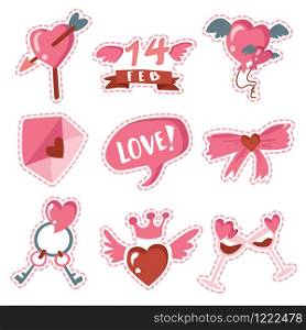 Happy Valentine's Day pack of love stickers, Valentines labels set.