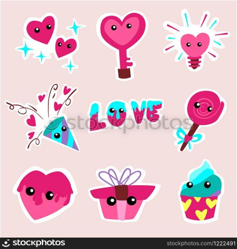 Happy Valentine's Day pack of love stickers, Valentines labels set.