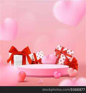 Happy valentine’s day podium display. stand mockup product presentation. 3D realistic style. 