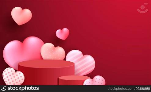 Happy valentine’s day podium display. stand mockup product presentation. 3D realistic style. 