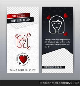 Happy Valentine’s Day Red Icon Vertical Banner. Vector illustration