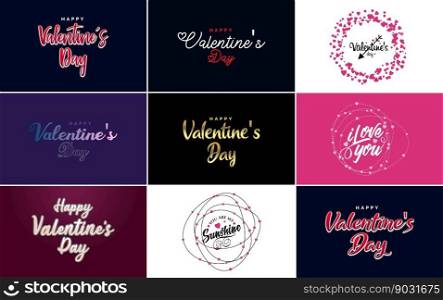 Happy Valentine’s Day text. hand lettering typography poster on red gradient background vector illustration suitable for use in design of romantic"e postcards.