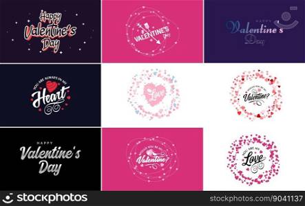 Happy Valentine’s Day text. hand lettering typography poster on red gradient background vector illustration suitable for use in design of romantic"e postcards.