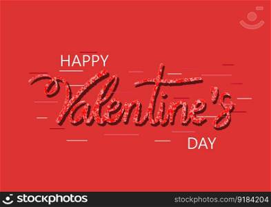Happy Valentine's day text, hand lettering typography poster on red gradient background. Vector illustration.