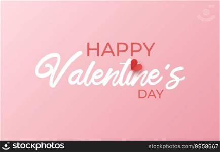 Happy Valentine’s day typography banner with red heart shape sweet background vector illustration.