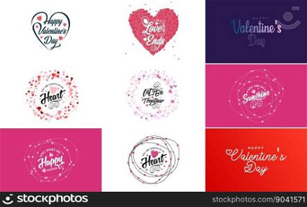 Happy Valentine’s Day typography design with a heart-shaped wreath and a gradient color scheme