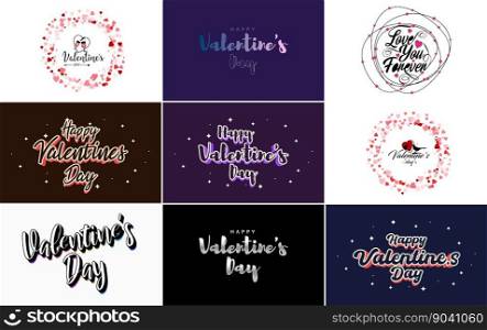 Happy Valentine’s Day typography design with a heart-shaped wreath and a watercolor texture