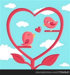 Happy Valentine's Day with bird in love, Valentines Day background with couple bird, Valentine card and poster
