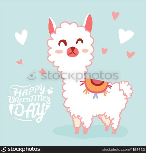 Happy Valentine's Day with cute llama, Valentines Day background, Valentine card and poster