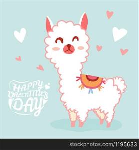 Happy Valentine's Day with cute llama, Valentines Day background, Valentine card and poster