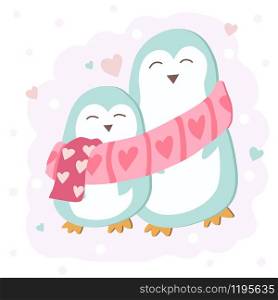 Happy Valentine's Day with cute penguin couple hugging, Valentines Day background, Valentine card and poster