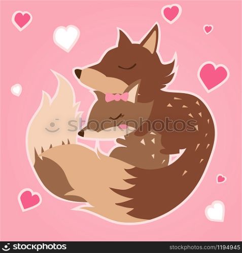 Happy Valentine's Day with fox in love, Valentines Day background with couple fox, Valentine card and poster
