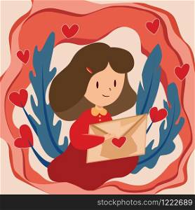 Happy Valentine's Day with girl reading love letter, Valentines card and poster