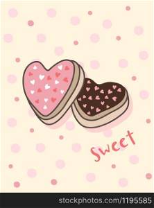 Happy Valentine's Day with heart shaped cookies, Valentines Day sweet biscuit, Valentine card and poster