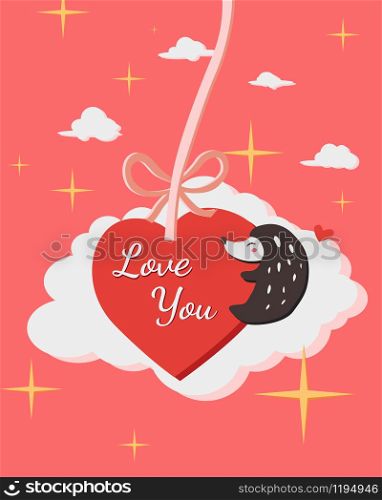 Happy Valentine's Day with hedgehog hug heart balloon, Valentines Day background with Cute hedgehog , Valentine card and poster