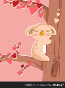 Happy Valentine's Day with koala bear in love background, Valentines Day background with koala on tree, Valentine card and poster
