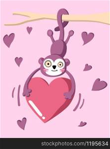 Happy Valentine's Day with monkey hanging on a branch, Valentines Day background, Valentine card and poster