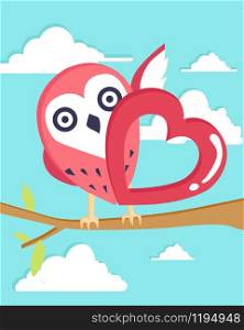 Happy Valentine's Day with owl in love background, Valentines Day background with owl on tree, Valentine card and poster