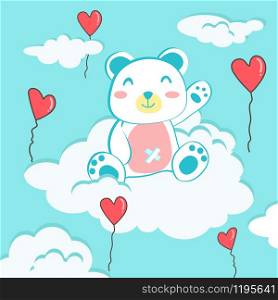 Happy Valentine's Day with teddy bear on cloud, Valentines Day background with heart shape balloon, Valentine card and poster